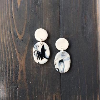 Abstract White And Black Polymer Clay Earrings |..