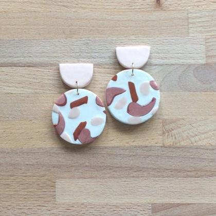 Brushed Circle Polymer Clay Drop Earrings | Unique..