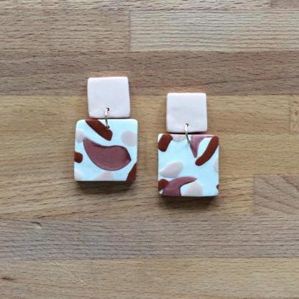 Brushed Square Polymer Clay Drop Earrings | Unique..