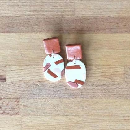 Brushed Oval Polymer Clay Drop Earrings | Cute..