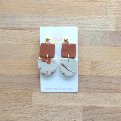 Brushed Half Oval Polymer Clay Drop Earrings |..