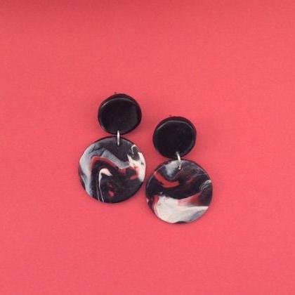 Abstract Solid Circle Polymer Clay Drop Earrings |..
