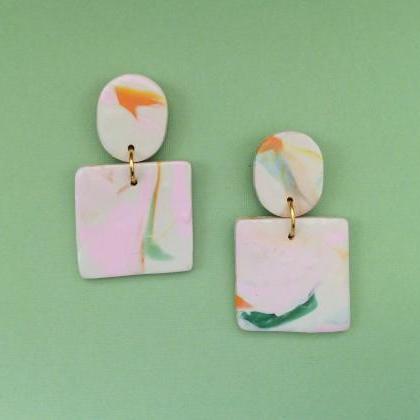 Abstract Square Polymer Clay Earrings | Unique..