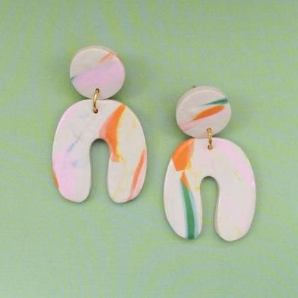 Abstract U With Circle Polymer Clay Drop Earrings..