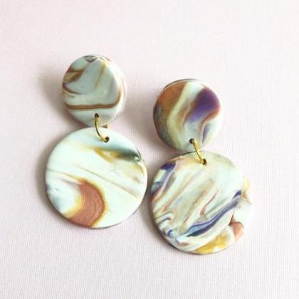Abstract Circle Polymer Clay Drop Earrings |..
