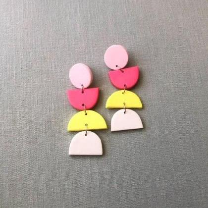 Color Block Half Oval Polymer Clay Statement..