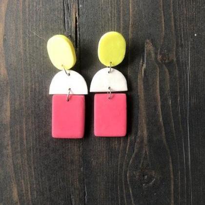 Color Block Rectangle Polymer Clay Earrings | Cute..