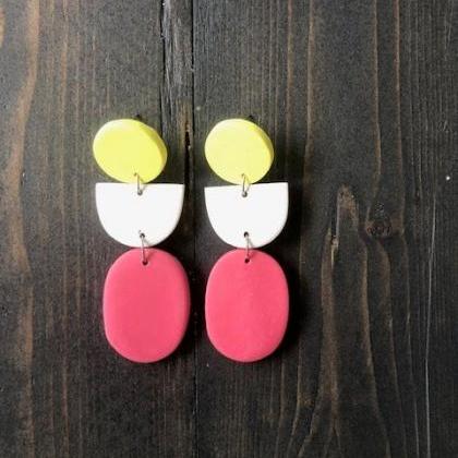Color Block Oval Polymer Clay Earrings | Simple..