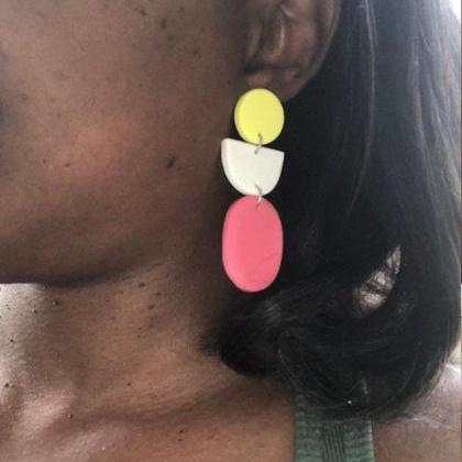 Color Block Oval Polymer Clay Earrings | Simple..