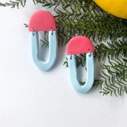 Color Block Abstract U Polymer Clay Earrings |..