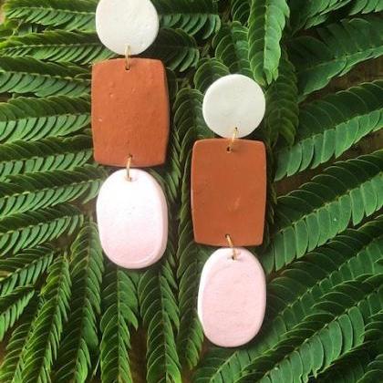Terra Cotta Rectangle Oval Polymer Clay Statement..