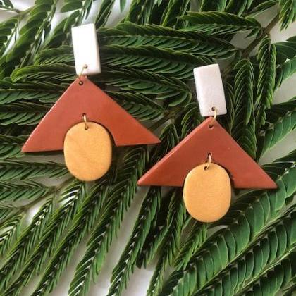 Stacked Geometric Polymer Clay Drop Earrings |..