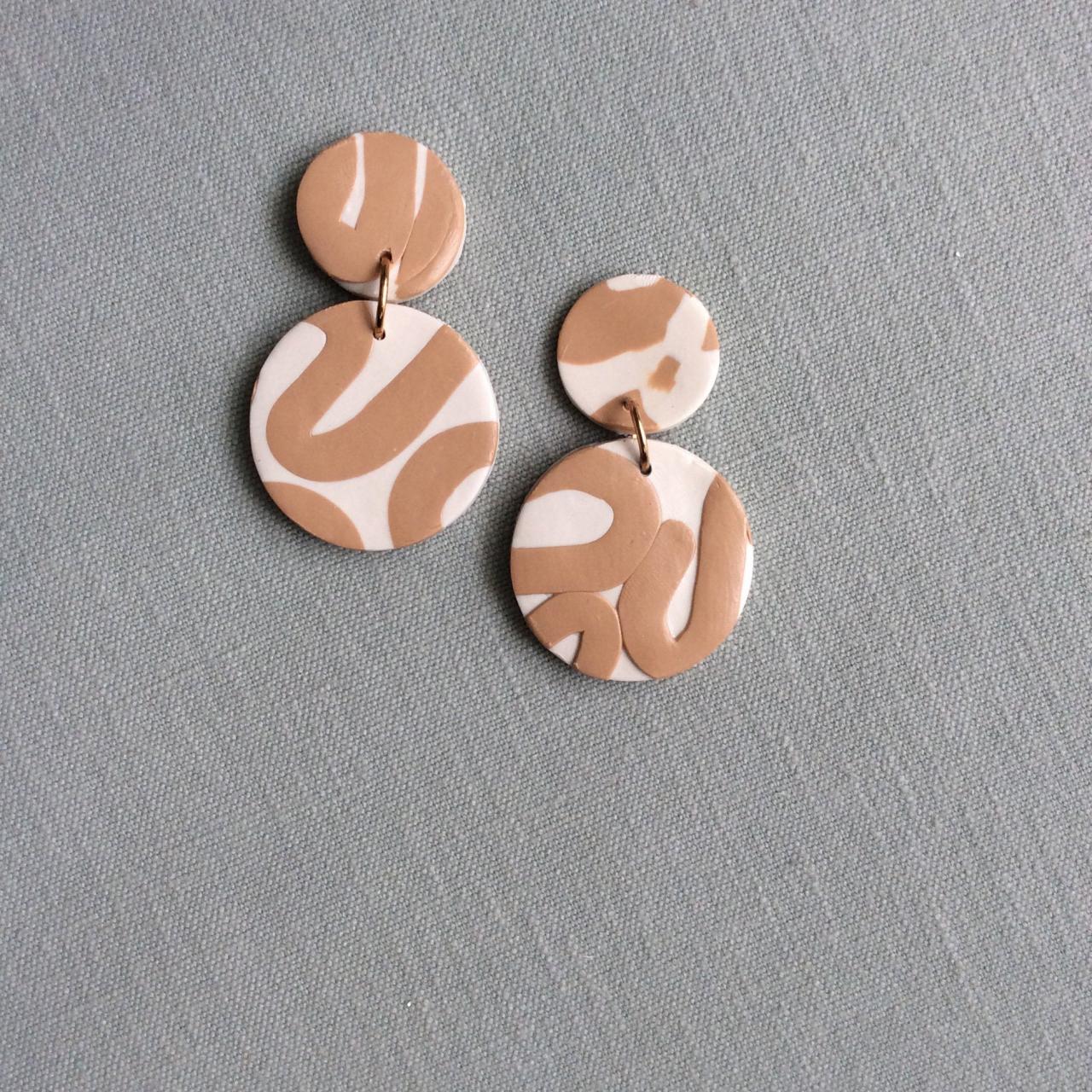 Bri In Beige And Cream Polymer Clay Earrings | Contemporary Unique Polymer Clay Drop Earrings