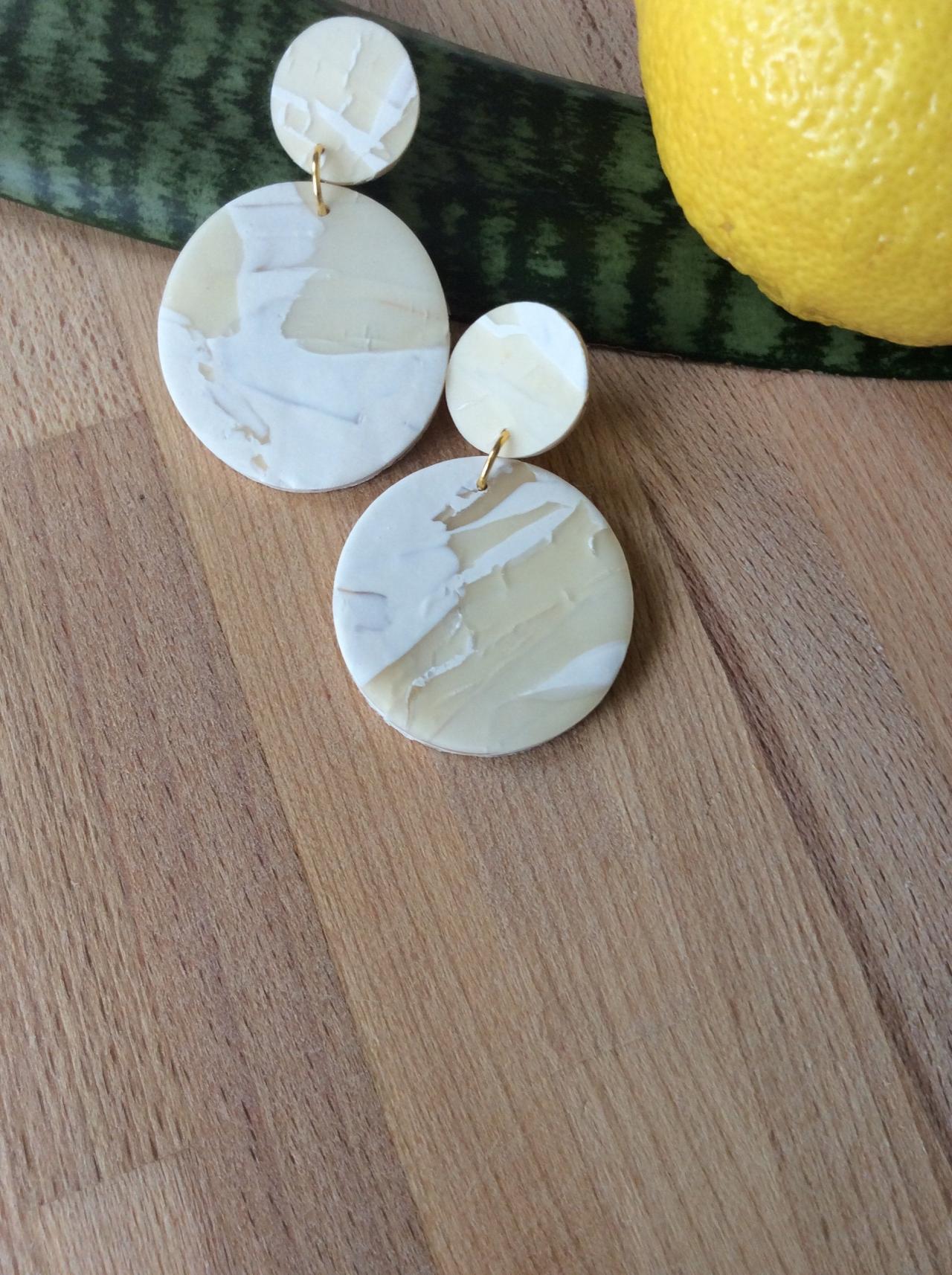 Stormy In White And Translucent Polymer Clay Earrings | Cute Simple Polymer Clay Drop Earrings