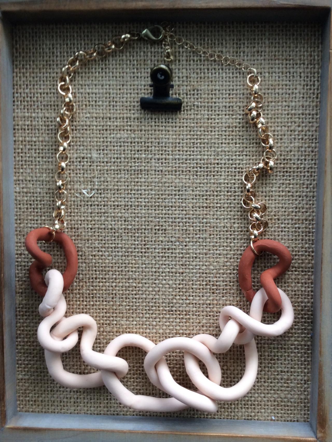 Cindy - Beige And Terra Cotta Polymer Clay Necklace