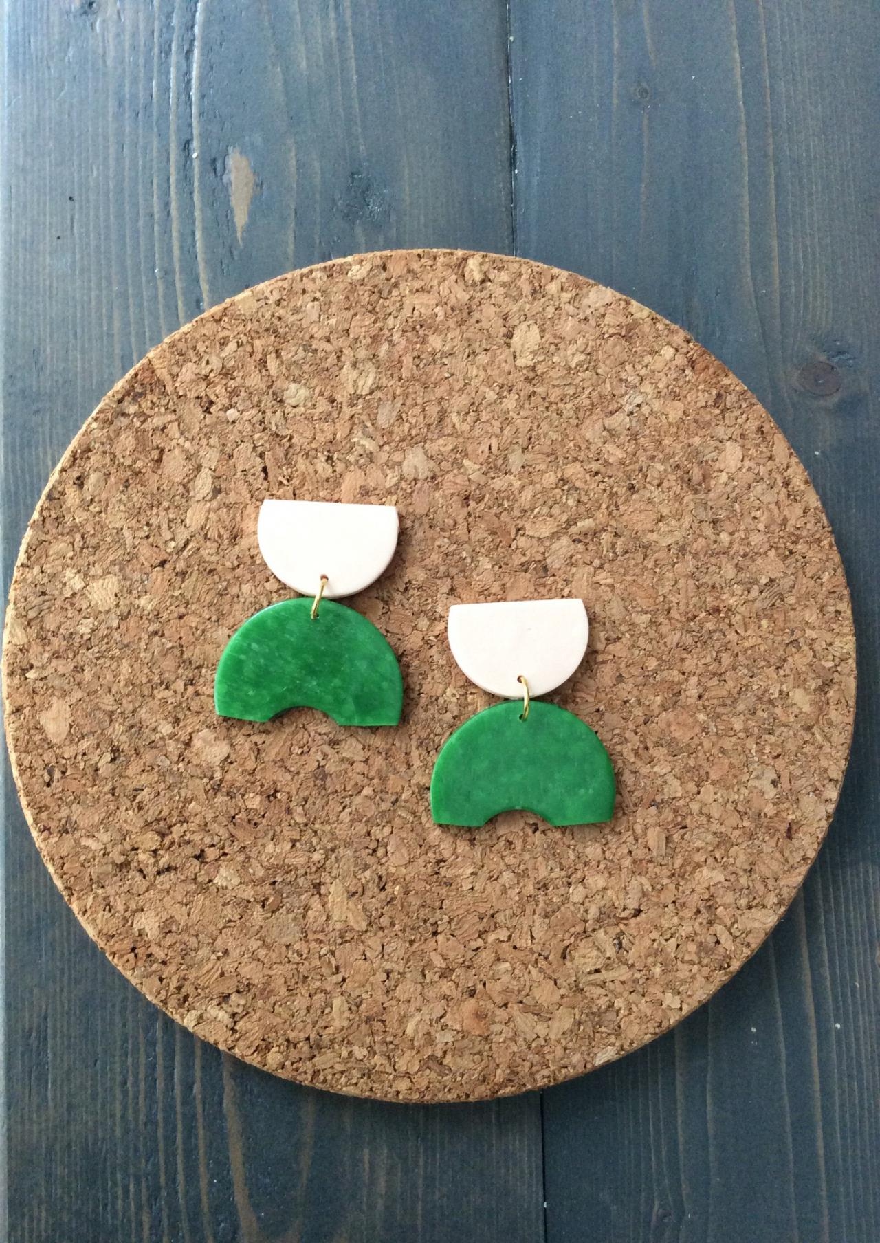 Chelsea - Beige And Green Polymer Clay Drop Earrings | Cute Simple Minimalist Polymer Clay Earrings