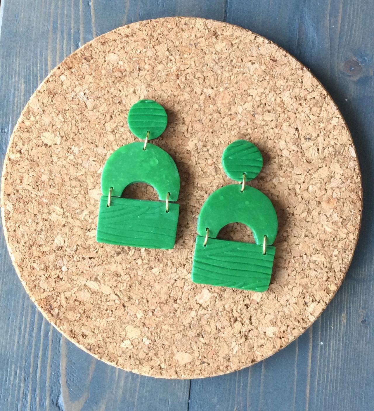 Jade In Green Polymer Clay Earrings | Simple Minimalist Polymer Clay Statement Earrings