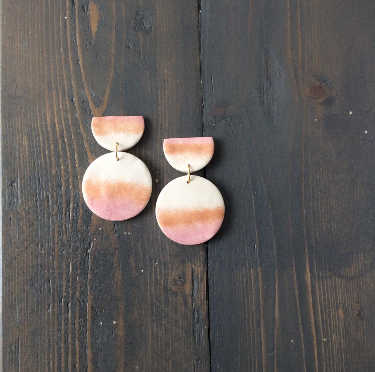 Sunshine - Gold and Pink Polymer Clay Drop Earrings | Unique Minimalist Polymer Clay Earrings
