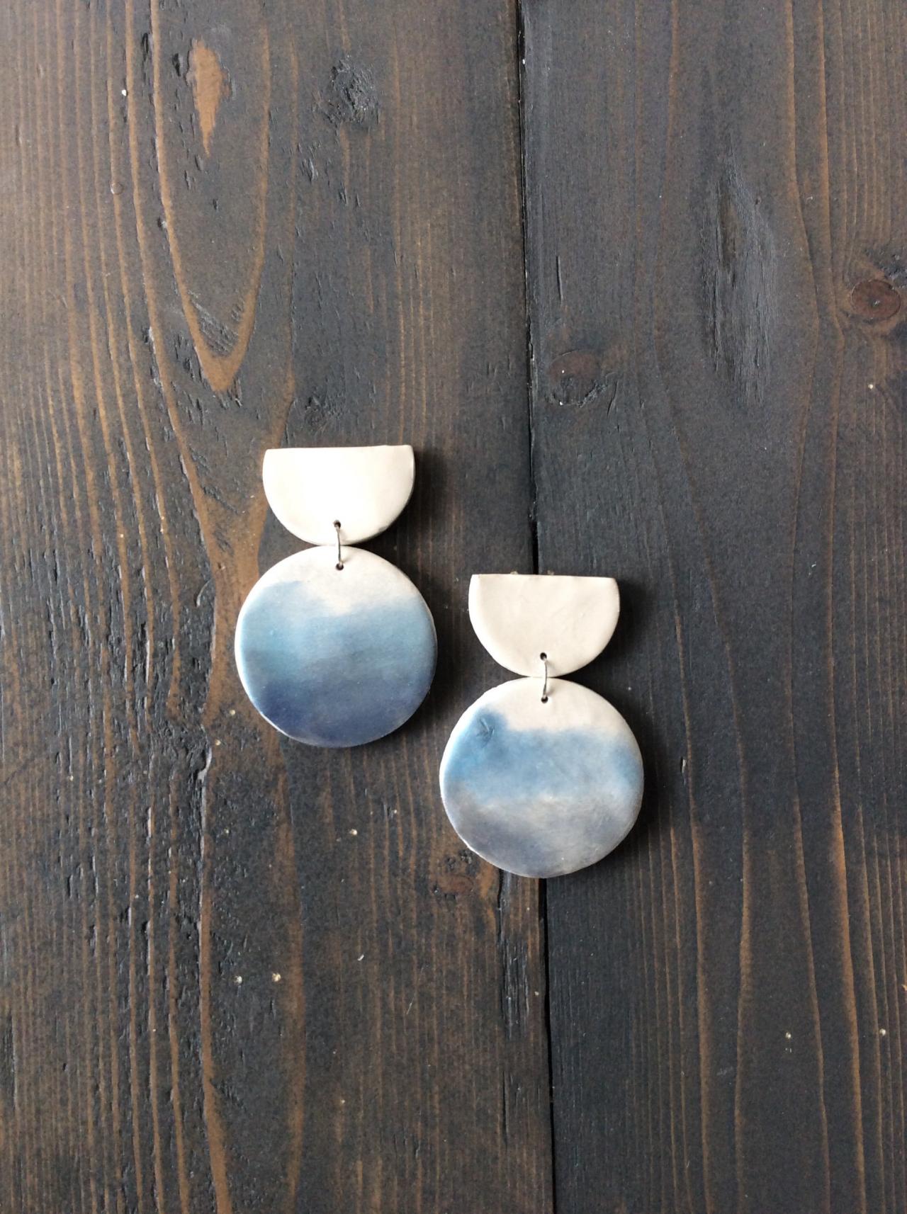 Skyler - Faded Blue Polymer Clay Drop Earrings | Modern Minimalist Polymer Clay Statement Earrings