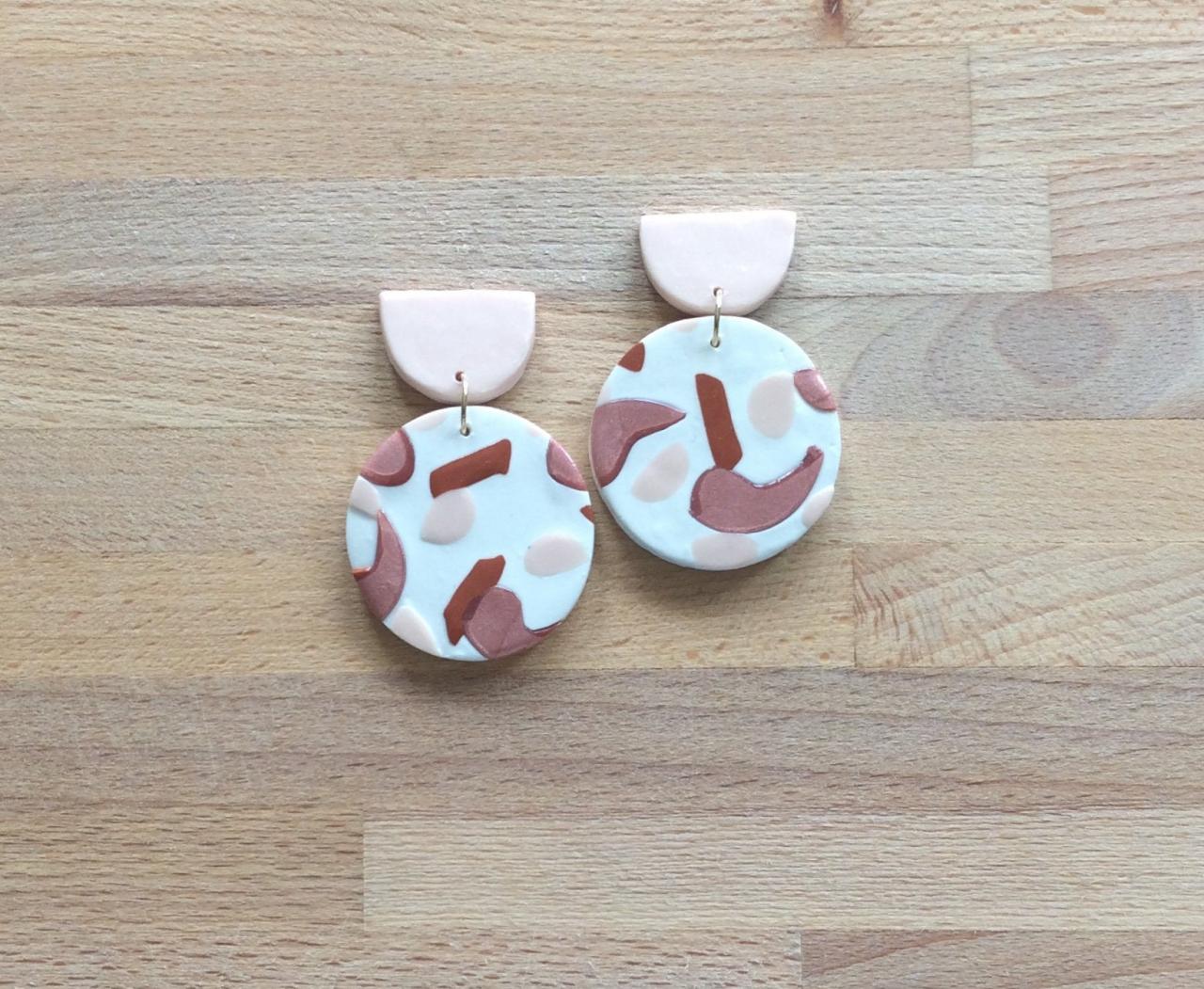 Brushed Circle Polymer Clay Drop Earrings | Unique Contemporary Polymer Clay Statement Earrings