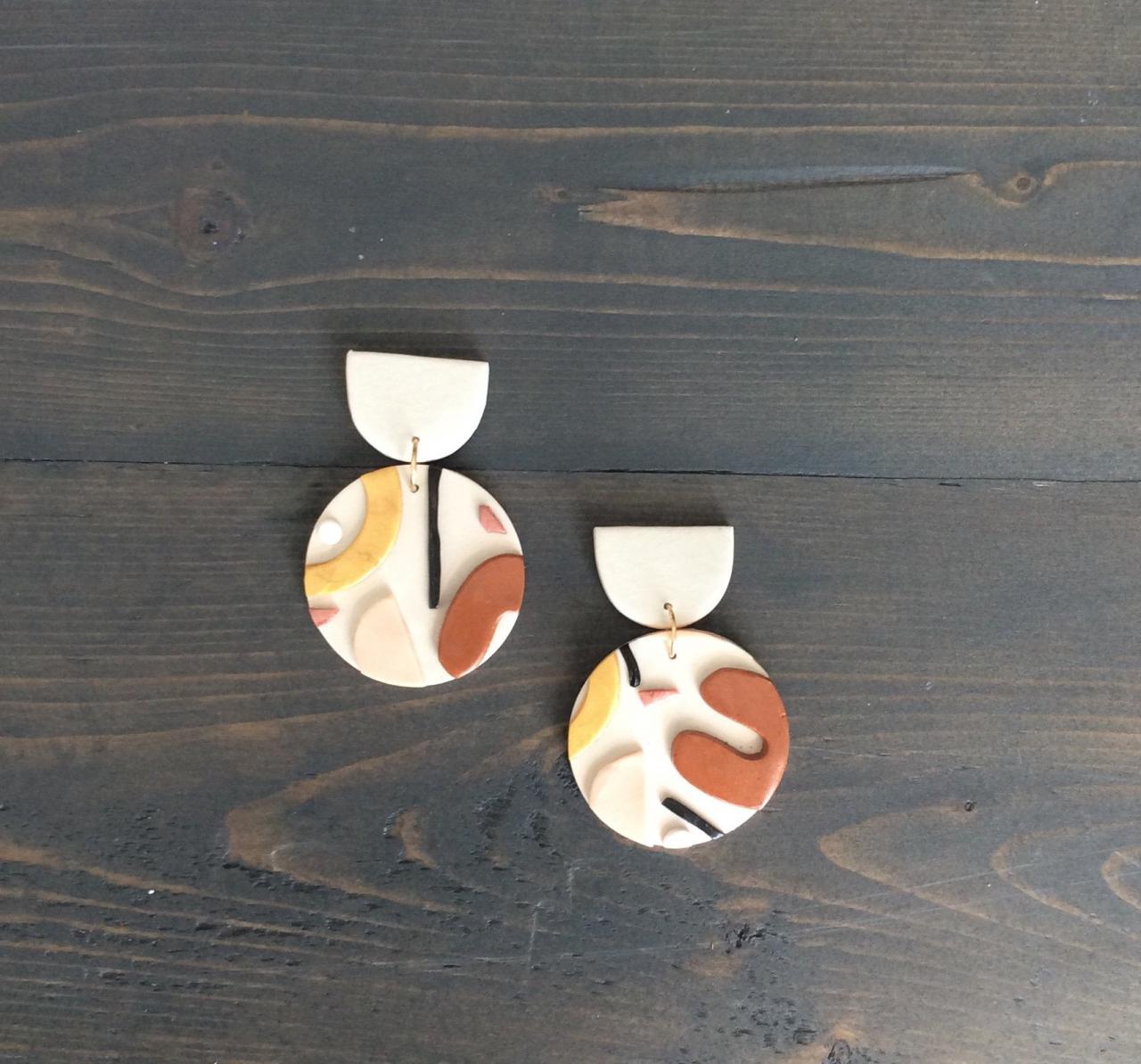 Desert Circle Polymer Clay Earrings | Cute Contemporary Polymer Clay Drop Earrings