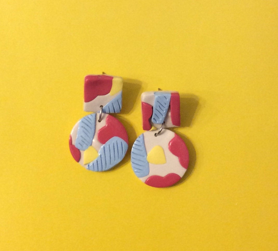 Terrazzo Multicolored Circle Polymer Clay Drop Earrings | Cute Colorful Fun Polymer Clay Earrings