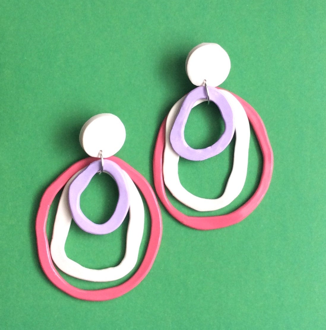 Stalked Abstract Circle Polymer Clay Statement Earrings | Unique Contemporary Polymer Clay Earrings