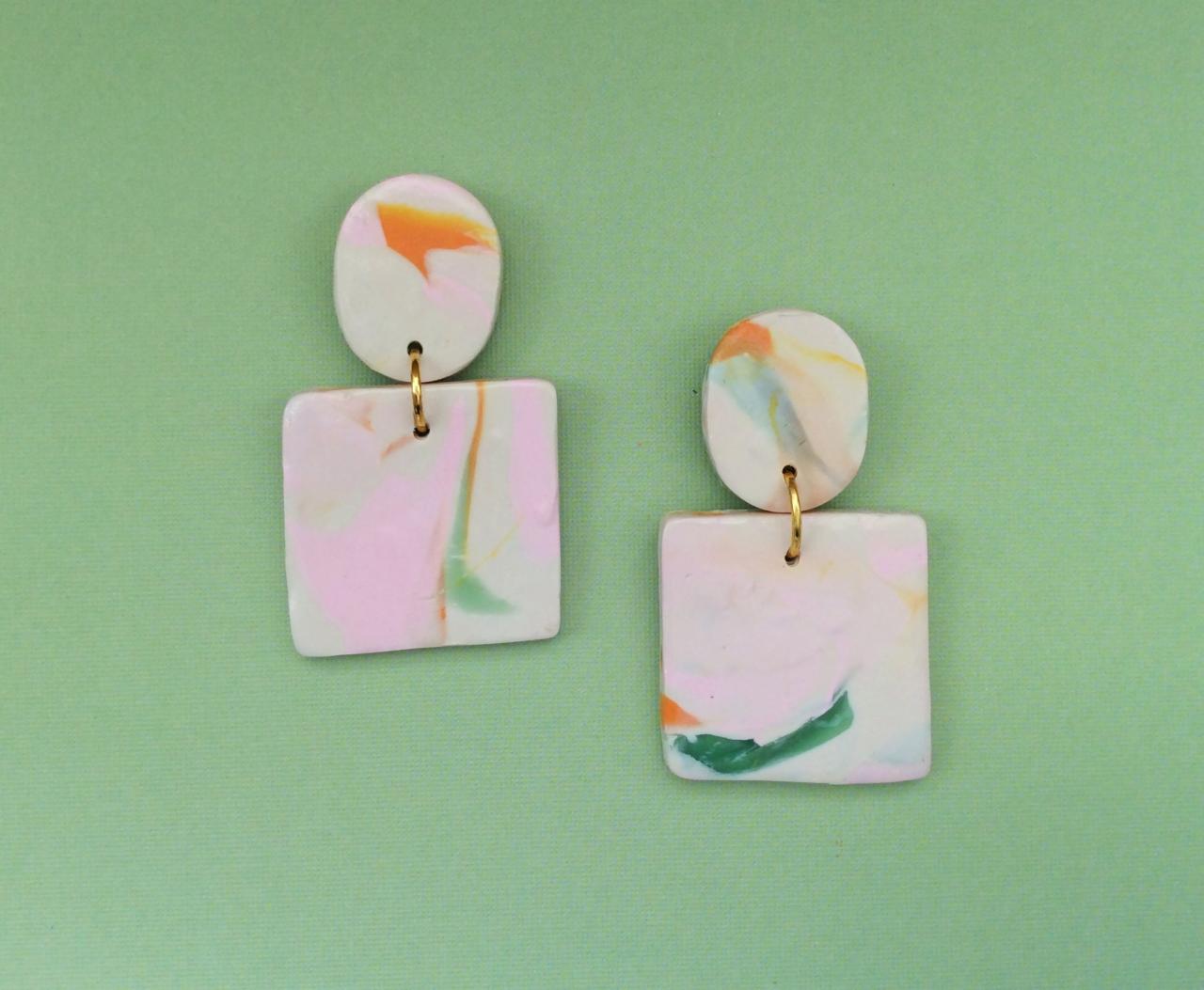 Abstract Square Polymer Clay Earrings | Unique Polymer Clay Statement Earrings