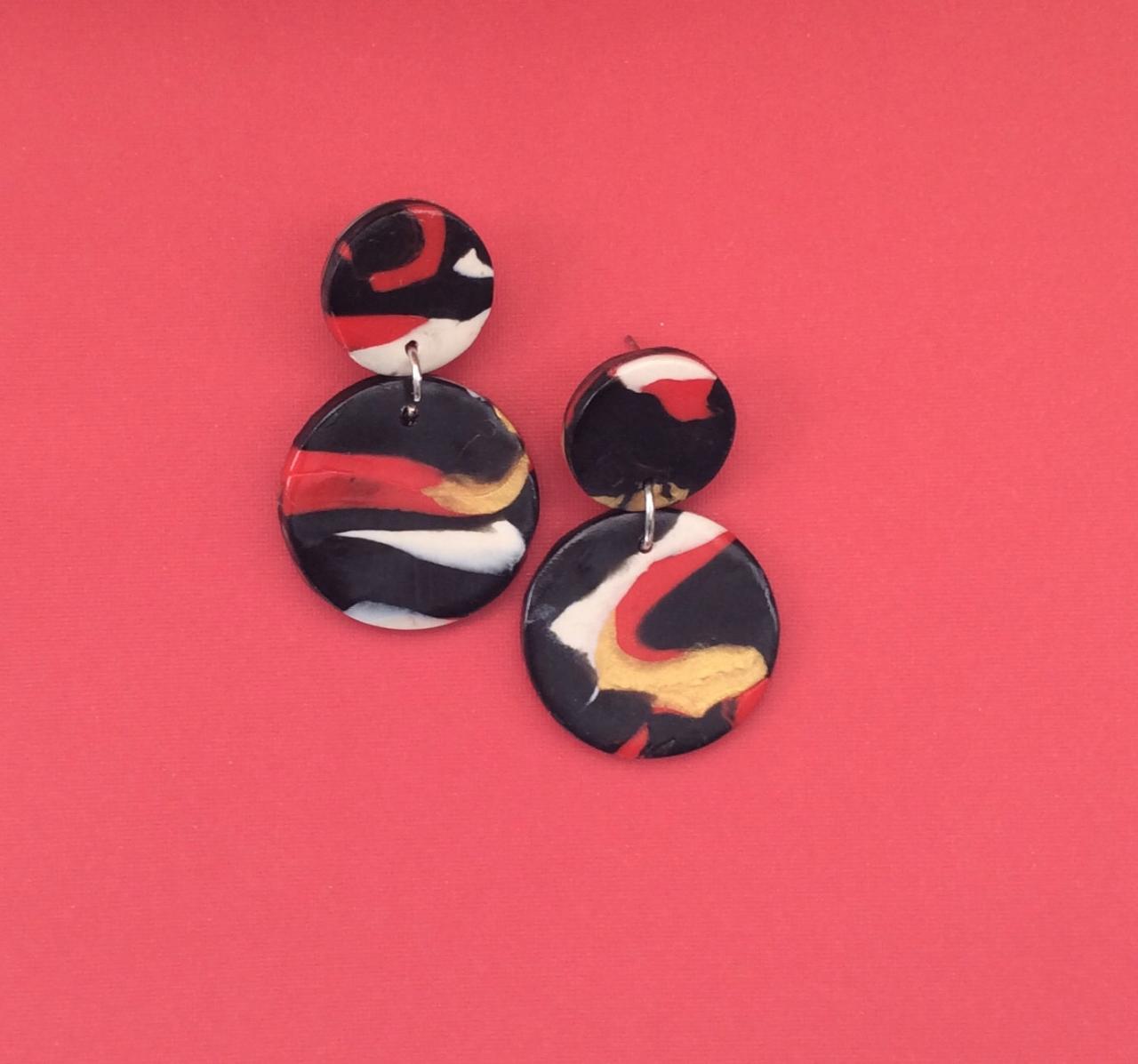 Abstract Circle Polymer Clay Drop Earrings | Unique Polymer Clay Statement Earrings