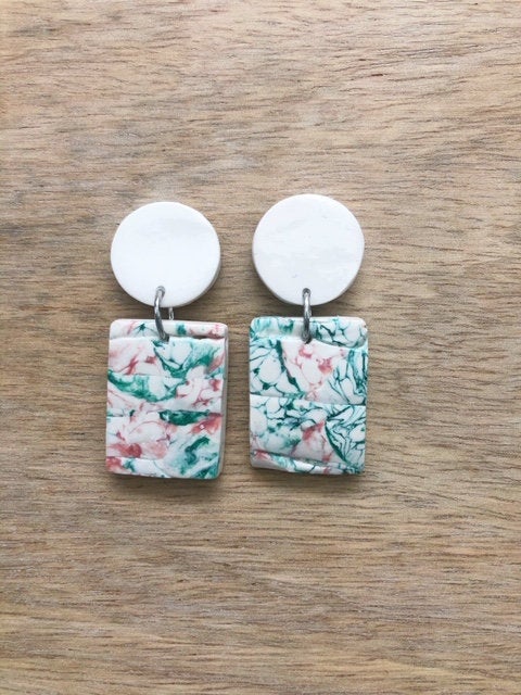 Abstract Small Rectangle Polymer Clay Dangle Earrings | Simple Modern Polymer Clay Statement Earrings