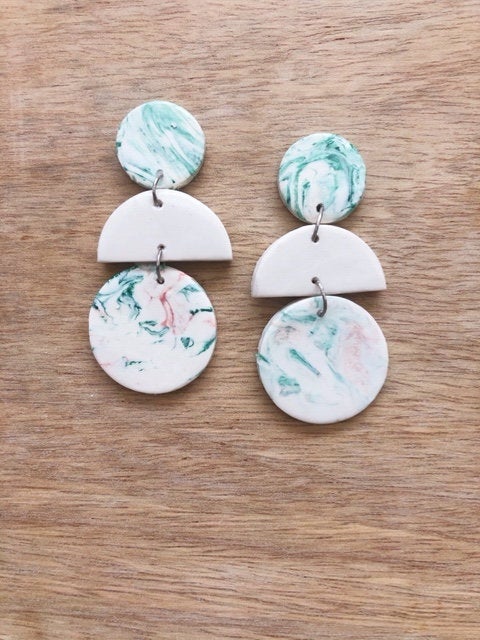 Abstract Circle Polymer Clay Statement Earrings | Modern Unique Polymer Clay Earrings