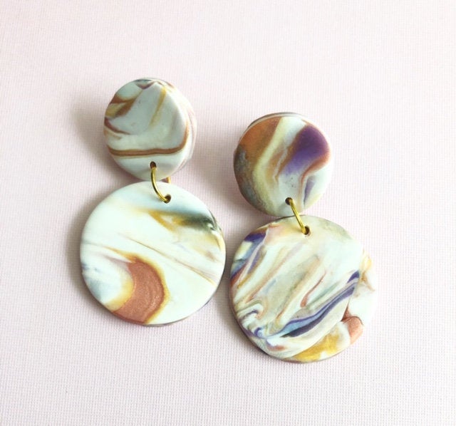 Abstract Circle Polymer Clay Drop Earrings | Unique Contemporary Polymer Clay Statement Earrings