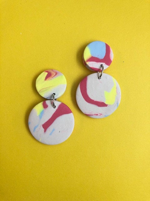 Abstract Circle Polymer Clay Statement Earrings | Colorful Unique Contemporary Polymer Clay Earrings