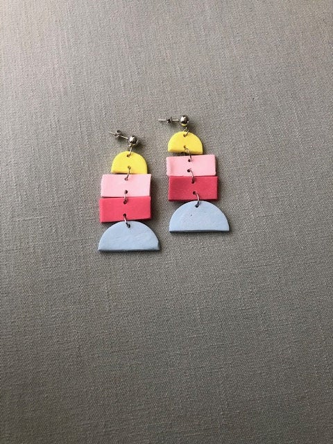 Color Block Rectangle Polymer Clay Earrings | Unique Polymer Clay Statement Earrings