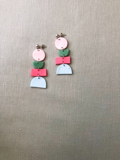 Color Block Rectangle And Oval Polymer Clay Earrings | Colorful Polymer Clay Statement Earrings