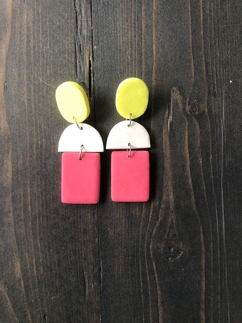 Color Block Rectangle Polymer Clay Earrings | Cute Modern Polymer Clay Drop Earrings