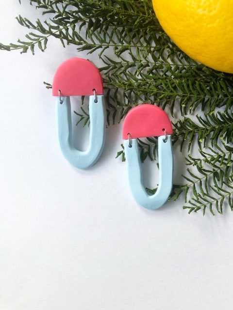 Color Block Abstract U Polymer Clay Earrings | Cute Polymer Clay Statement Earrings
