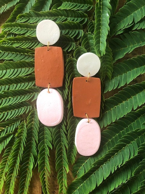 Terra Cotta Rectangle Oval Polymer Clay Statement Earrings | Modern Contemporary Polymer Clay Earrings
