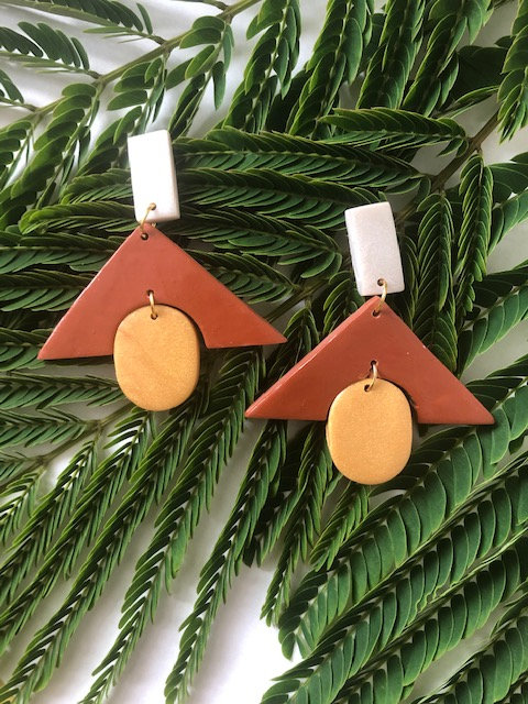 Stacked Geometric Polymer Clay Drop Earrings | Cute Polymer Clay Dangle Earrings
