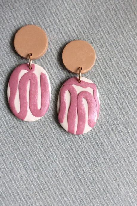 Binta in Beige, Mauve, and Cream Polymer Clay Earrings | Cute Unique Polymer Clay Earrings