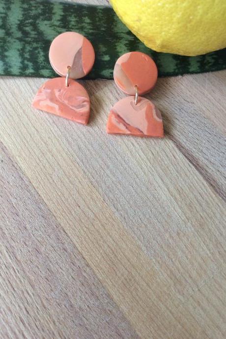 Stormy Half Circle in Orange and Translucent Polymer Clay Earrings | Cute Contemporary Polymer Clay Drop Earrings
