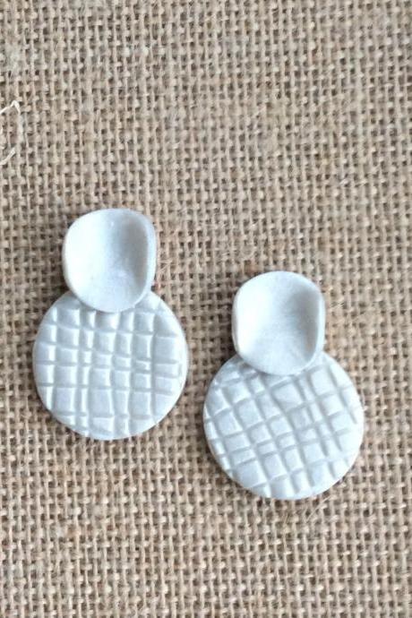 Cianna in Pearl White Polymer Clay Drop Earrings | Simple Modern Polymer Clay Statement Earrings
