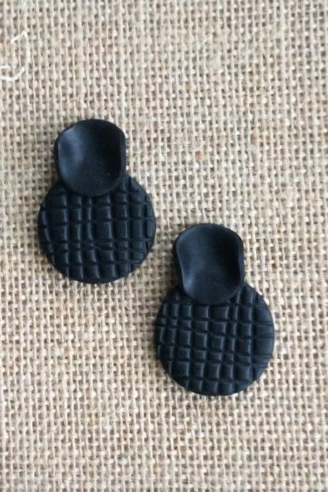 Cianna in Black Polymer Clay Drop Earrings | Simple Minimalist Polymer Clay Earrings