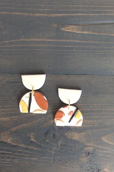 Desert Half Circle Polymer Clay Drop Earrings | Cute Contemporary Polymer Clay Earrings