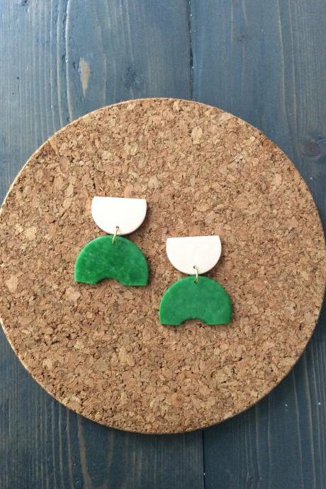 Chelsea - Beige and Green Polymer Clay Drop Earrings | Cute Simple Minimalist Polymer Clay Earrings