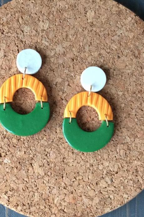 Rattler Polymer Clay Drop Earrings | Cute White, Orange, Green Polymer Clay Statement Earrings