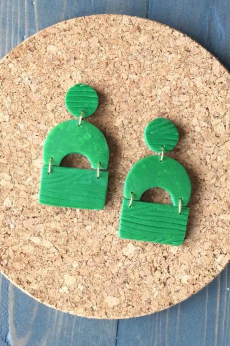 Jade in Green Polymer Clay Earrings | Simple Minimalist Polymer Clay Statement Earrings