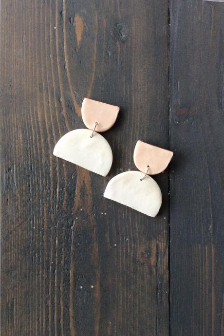 Destiny - Beige, Silver, And Cream Polymer Clay Drop Earrings | Simple Minimalist Polymer Clay Earrings