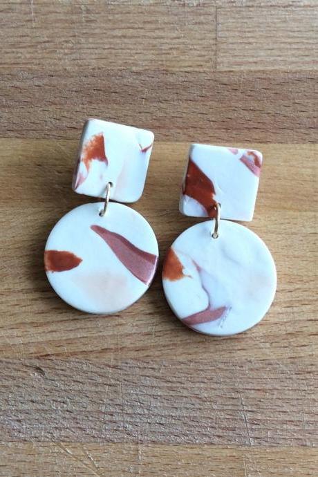 Brushed Circle Polymer Clay Statement Earrings | Simple Modern Polymer Clay Drop Earrings