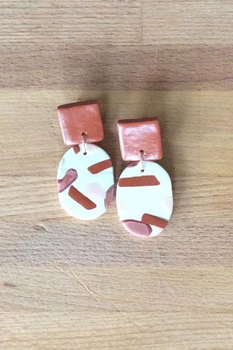 Brushed Oval Polymer Clay Drop Earrings | Cute Minimalist Polymer Clay Earrings